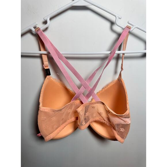 NWOT Victoria's Secret Orange Pink Lace Lightly Lined Full Coverage Bra 32DDD - Picture 2 of 9